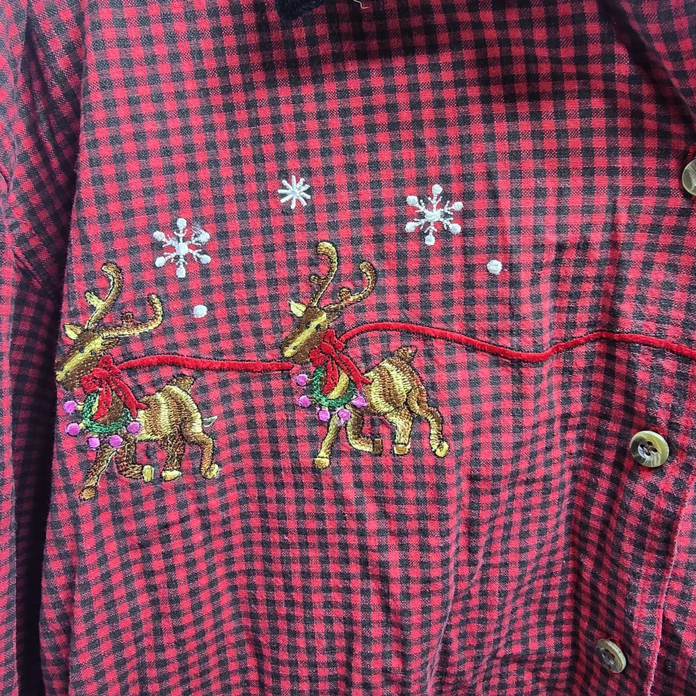 Red Checkered Shirt with Holiday Embroidery - Picture 4 of 9